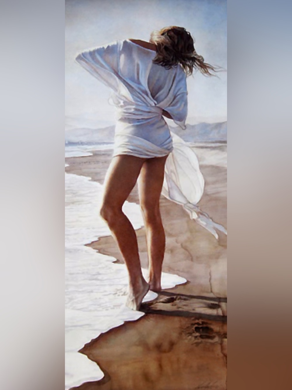 Steve Hanks “Offshore Breeze” Art Poster Print of Watercolor Woman on Beach